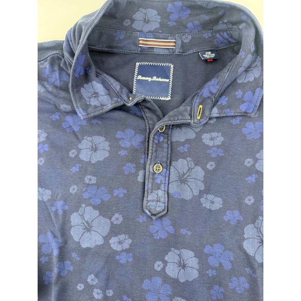 Tommy Bahama Mens 2XB Navy Blue Floral Pima Cotton Short Sleeve Polo Shirt